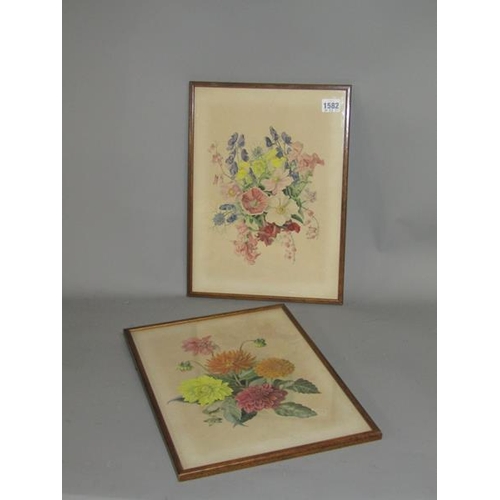 1582 - SHIRLEY POOLE 1962 - PAIR OF FLORAL WATERCOLOURS.  F/G 36 x 26cms