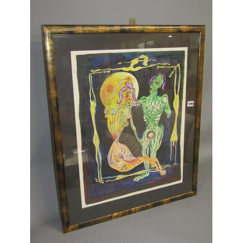 1594 - ANDREW LORD 1990 - SEEKING DESIRE COLOURED PRINT. F/G 57 x 45 cms