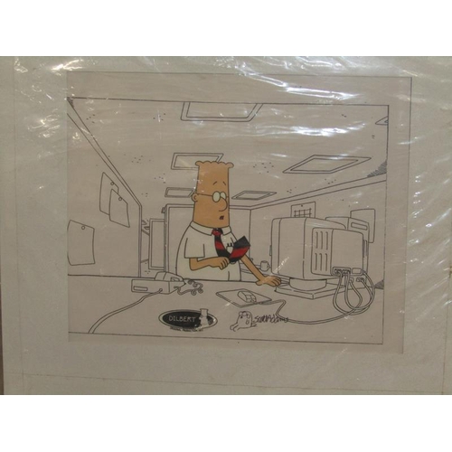 1595 - SCOTT ADAMS - HAND SIGNED CARTOON PRINT.  UNFRAMED 20 x 25cms