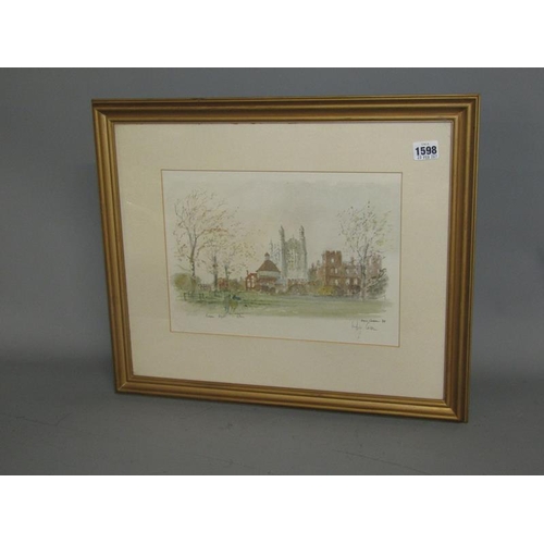 1598 - HUGH CASSON '88 EATON COLOURED PRINT, FRAMED 24 x 33 cms