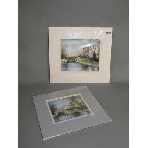 1605 - ROY TOMPKINS - TWO WATERCOLOURS, GRAND UNION CANAL AT BERKHAMSTED. F/G EACH 18 x 21cms