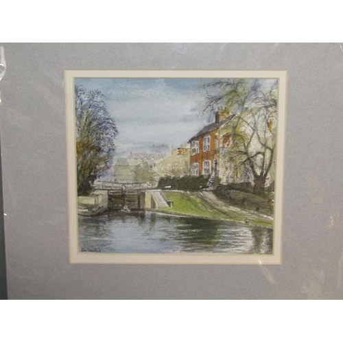 1605 - ROY TOMPKINS - TWO WATERCOLOURS, GRAND UNION CANAL AT BERKHAMSTED. F/G EACH 18 x 21cms