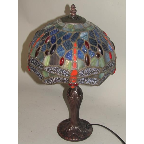 1623 - TIFFANY STYLE LAMP WITH DRAGONFLY SHADE - 41cms H