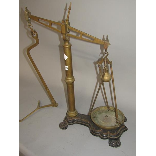 1629 - SET OF VICTORIAN BRASS IRON BASED BALANCE SCALES - 66cms