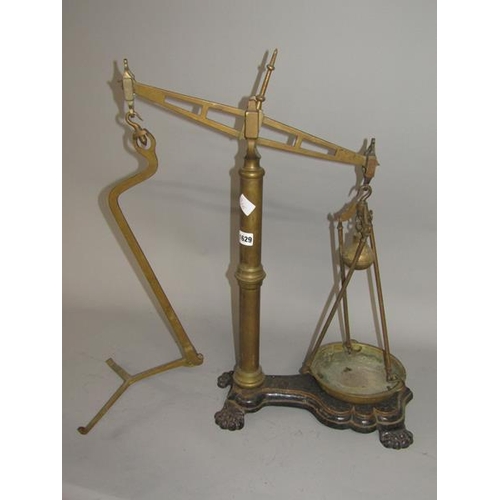 1629 - SET OF VICTORIAN BRASS IRON BASED BALANCE SCALES - 66cms