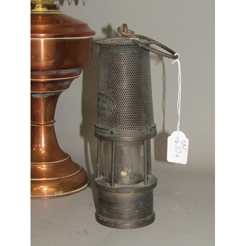 1630A - COPPER OIL LAMP; WE TEAL & CO LANCASHIRE MINERS LAMP