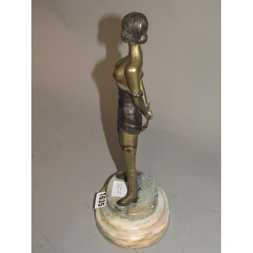 1635 - CAST BRONZED FIGURE ON MARBLE BASE - 34cms H