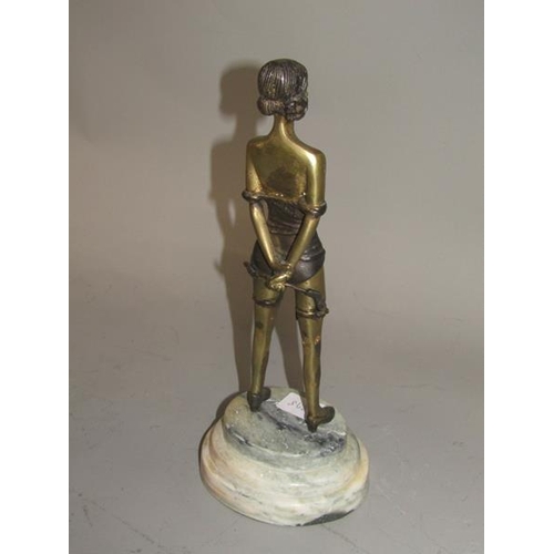 1635 - CAST BRONZED FIGURE ON MARBLE BASE - 34cms H