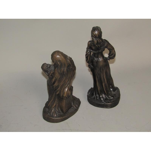 1637 - TWO BRONZED RESIN FIGURES, LARGEST 28cms H