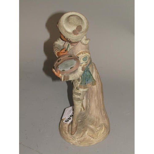 1640 - 19c CONTINENTAL POTTERY FIGURE AUSTRIAN BOY PLAYING TAMBOURINE 28cms H