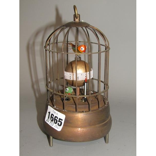 1665 - REPRODUCTION BRASS BIRDCAGE CLOCK 18cms H