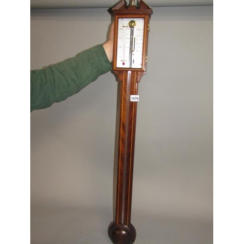 1670 - GEORGIAN STYLE MAHOGANY CASED STICK BAROMETER 99cms H