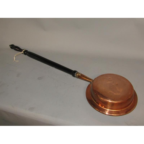 1672 - ANTIQUE COPPER EBONISED HANDLED WARMING PAN 106cms L