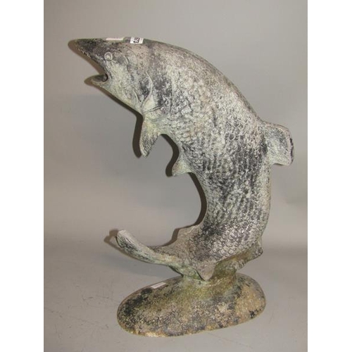 1673 - CAST METAL POND ORNAMENT OF A LEAPING SALMON - 61cms H