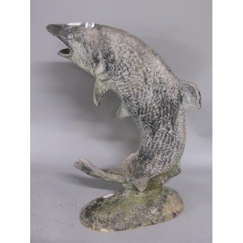 1673 - CAST METAL POND ORNAMENT OF A LEAPING SALMON - 61cms H