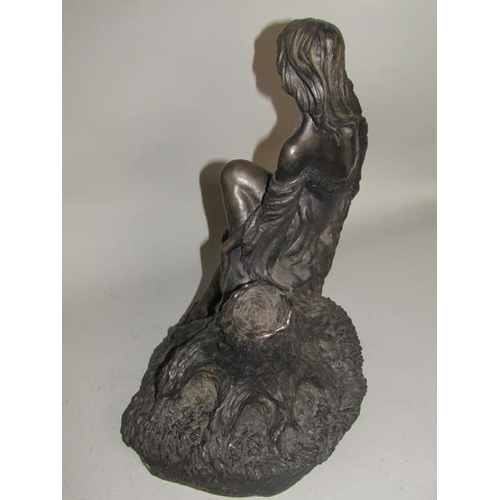 1693 - JOHN LETTS BRONZE RESIN SCULPTURE FEMALE SITTING ON A LOG - 38cms H