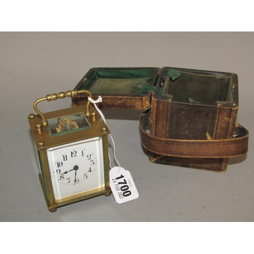 1700 - EDWARDIAN BRASS CASED CARRIAGE CLOCK WITH ORIGINAL BOX - 9.5cms H