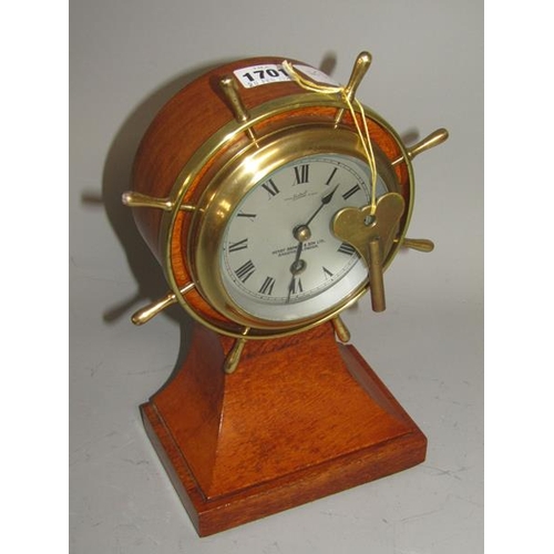 1701 - HENRY BROWNE AND SON SHIPS WHEEL CLOCK 29cms H