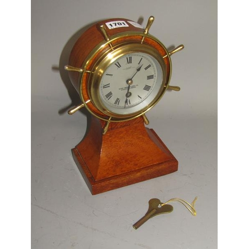 1701 - HENRY BROWNE AND SON SHIPS WHEEL CLOCK 29cms H