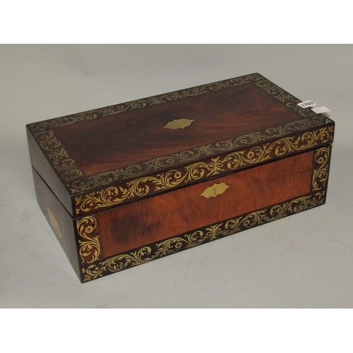 1703 - GEORGIAN MAHOGANY BRASS INLAID WRITING BOX 51cms W