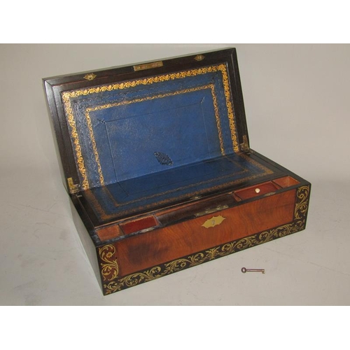 1703 - GEORGIAN MAHOGANY BRASS INLAID WRITING BOX 51cms W