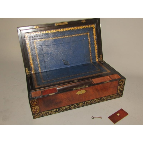 1703 - GEORGIAN MAHOGANY BRASS INLAID WRITING BOX 51cms W