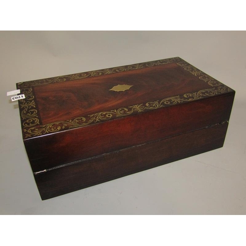 1703 - GEORGIAN MAHOGANY BRASS INLAID WRITING BOX 51cms W