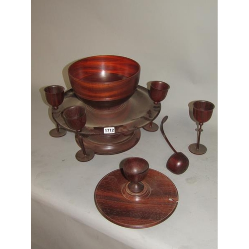 1712 - TURNED WOODEN WASSAIL SET - 39cms H