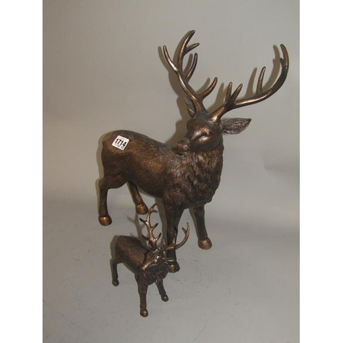 1714 - BRONZED RESIN STAGS, LARGEST 41cms H