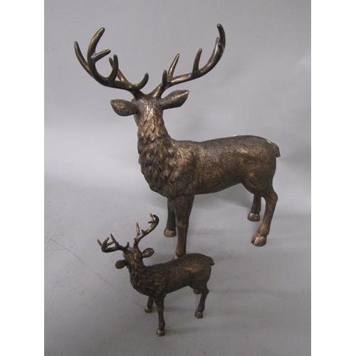 1714 - BRONZED RESIN STAGS, LARGEST 41cms H