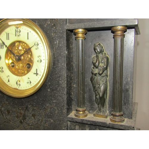 1719 - LARGE VICTORIAN SLATE MANTEL CLOCK 45cms H x 49cms W AT BASE