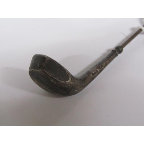 1751 - CHARLES HORNER SILVER GOLF CLUB STICK PIN, PIN IS OF STEEL - 23cms L