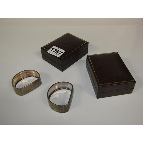 1757 - TWO PAIRS OF SILVER NAPKIN RINGS