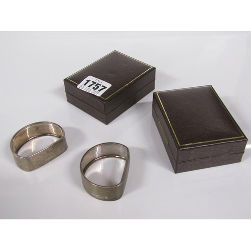 1757 - TWO PAIRS OF SILVER NAPKIN RINGS