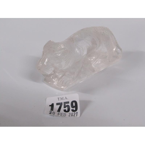 1759 - A ROCK CRYSTAL FIGURE OF A TIGER - 10cms L