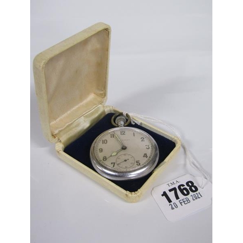 1768 - LEONIDAS STEEL CASED MILITARY ISSUE POCKET WATCH BY BRAVINGTONS NO. 199375 - IN WORKING ORDER