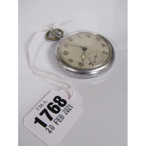 1768 - LEONIDAS STEEL CASED MILITARY ISSUE POCKET WATCH BY BRAVINGTONS NO. 199375 - IN WORKING ORDER