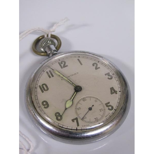 1768 - LEONIDAS STEEL CASED MILITARY ISSUE POCKET WATCH BY BRAVINGTONS NO. 199375 - IN WORKING ORDER