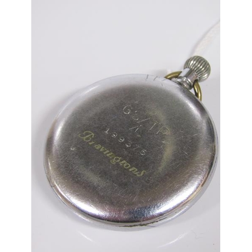 1768 - LEONIDAS STEEL CASED MILITARY ISSUE POCKET WATCH BY BRAVINGTONS NO. 199375 - IN WORKING ORDER