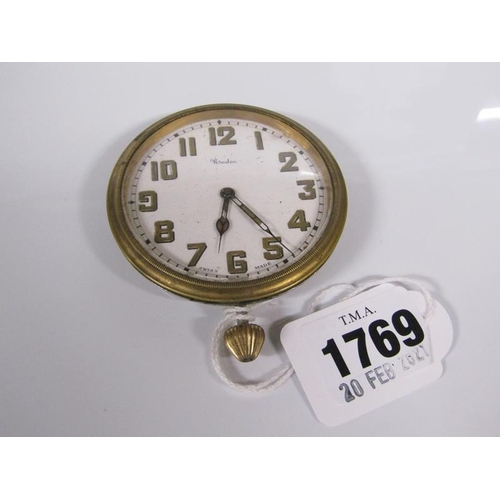 1769 - WESTON BRASS AND STEEL CASED VEHICLE DASHBOARD CLOCK - 6.5cms dia, SWISS MOVEMENT TICKS INTERMEDIATE... 