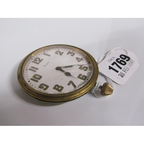 1769 - WESTON BRASS AND STEEL CASED VEHICLE DASHBOARD CLOCK - 6.5cms dia, SWISS MOVEMENT TICKS INTERMEDIATE... 