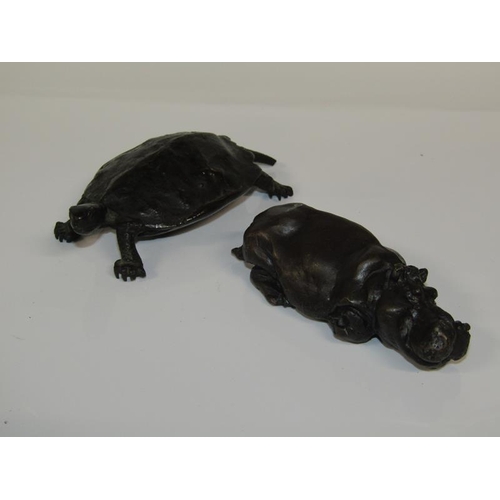 1774 - PATINATED BRONZE FIGURE OF A RHINO AND A CHINESE BRONZE PATINATED FIGURE OF A TURTLE - SEAL MARK TO ... 