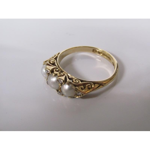 1781 - 18ct GOLD DIAMOND AND PEARL SET RING SIZE L/M - 4.4g