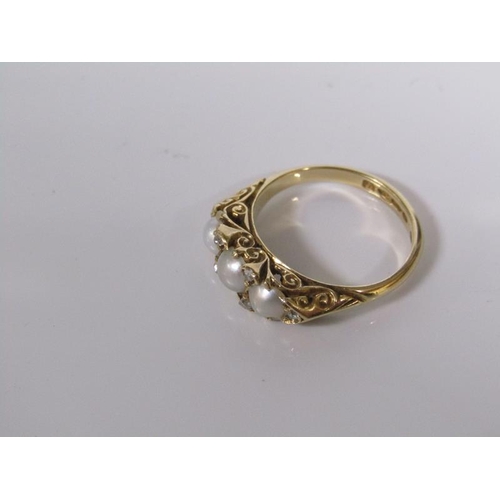 1781 - 18ct GOLD DIAMOND AND PEARL SET RING SIZE L/M - 4.4g