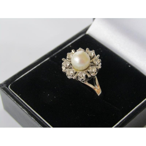 1783 - FRENCH 18ct GOLD PEARL AND WHITE STONE SET RING - SIZE O/P