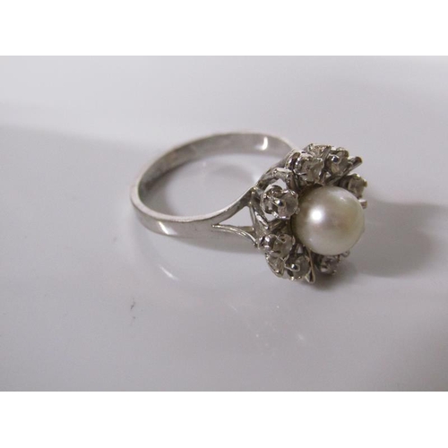 1783 - FRENCH 18ct GOLD PEARL AND WHITE STONE SET RING - SIZE O/P