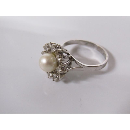 1783 - FRENCH 18ct GOLD PEARL AND WHITE STONE SET RING - SIZE O/P