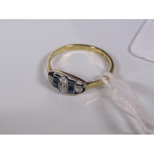 1787 - ART DECO 18ct GOLD DIAMOND AND SAPPHIRE SET RING - SIZE Q/R