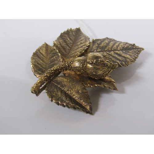 1788 - DANISH FLORA DANICA SILVER GILT ROSEBUD BROOCH 6cms w - .5oz