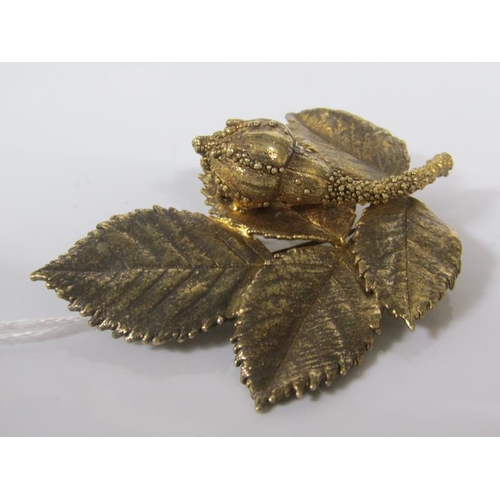 1788 - DANISH FLORA DANICA SILVER GILT ROSEBUD BROOCH 6cms w - .5oz